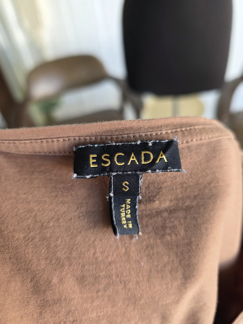Escada Y2K Baddie Short Sleeve Scoop Neck Top Mocha Brown Strechy Tee - Picture 11 of 12